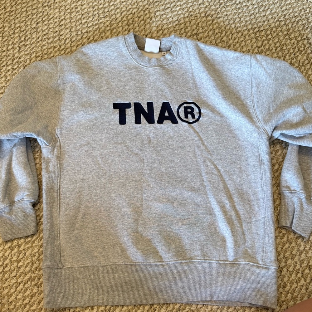 TNA Gray Crewneck Sweater with Ribbed Cuffs